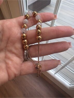 Michael Kors Gold and Light Pink Beaded Adjustable Bracelet
